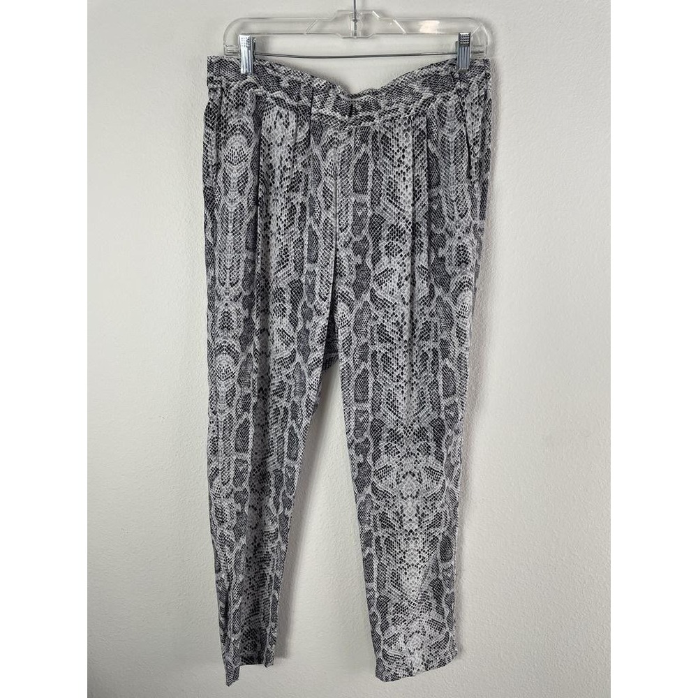 Equipment Pants Womens Medium Gray Snake Print 100% Silk Pull On Pleated Tapered